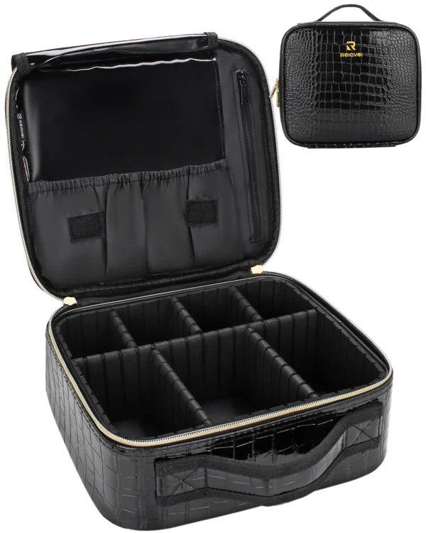 H8e79cf45f8ba40c3bb8f0f60111c7b5bC.webp Relavel Makeup Case Leather Travel Cosmetic Storage Case Portable with Adjustable Dividers Cosmetic Case Organizer