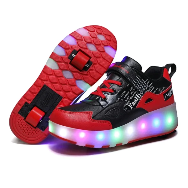 H992e248c24cf4be585843849cfed4478g.webp Girls' Sport Sneakers With USB Led Light Poplar Comfortable Lace up Deformation Retractable Adjustable Skate Roller Shoes