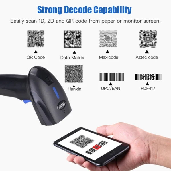 Stock 1D Laser Bar Code Scanner Wired Barcode Scanner With Stand Auto Barcode Reader QR