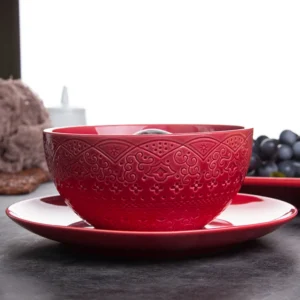 Luxury Ceramic Dinnerware Sets Porcelain Round and square Red Ceramic Plate for Restaurant