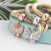 Charm 3 Pcs Silver Rose Gold Popcorn Chain Owl Butterfly Heart Dangle Bangle Bracelet Jewelry for Women