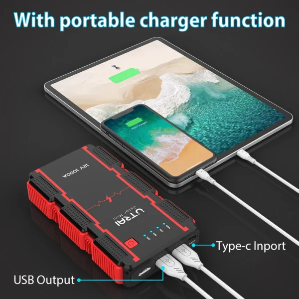 Utrai Jump Starter Car Battery Booster 1000A Peak Current Auto Emergency Tools With LED Smart Clamp Vehicle Starting Device OEM