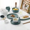 Hc190c9d922074f7cbbe9f5985a4e0c94w.webp Simple Design Hotel Restaurant Matte Dark Green White Porcelain Plate Set Nordic Ceramic Dinnerware Set