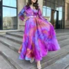 Spring Fall Women Clothes New Hot Sale Tie Dye Long Sleeved Temperament Long Skirt Dress