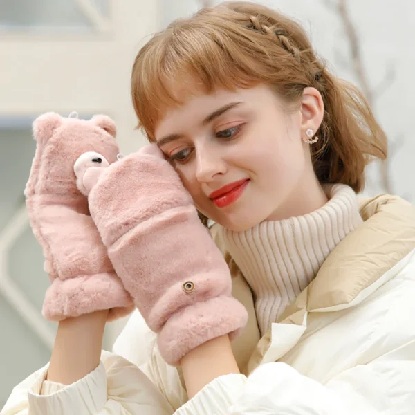 Hd7bce8232fe44c83b8c7566e0094b0f0j.webp Fashionable Cute Bear Half Full Finger Lovely Warm Ladies Mittens Girls Women Winter Gloves