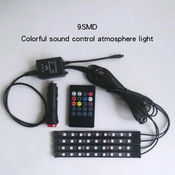 He12bc8ea681444b4b12579193b0503b3q.webp LED Car Foot Light Ambient Lamp With USB Wireless Remote Music Control Multiple Modes Automotive Interior Decorative Lights