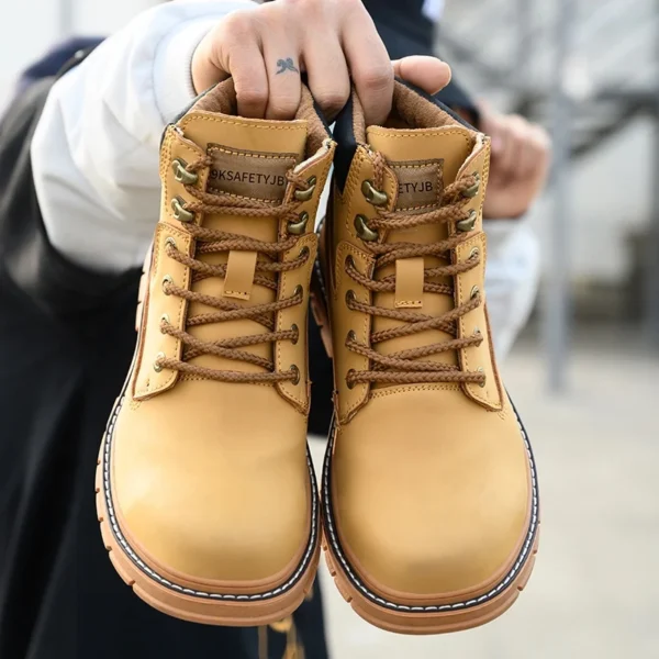 S3 Security Leather Waterproof Goodyear Rubber Soles Work Boots Industry Used Steel Toe Brown Cap Safety Shoes Without No Lace