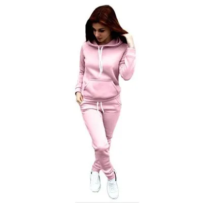 Hot Sale Fashion Women 2 Piece Set Hooded Tops + Pants Solid Winter Fleece Tracksuit Sweatshirt Sweater Hoodies Suits