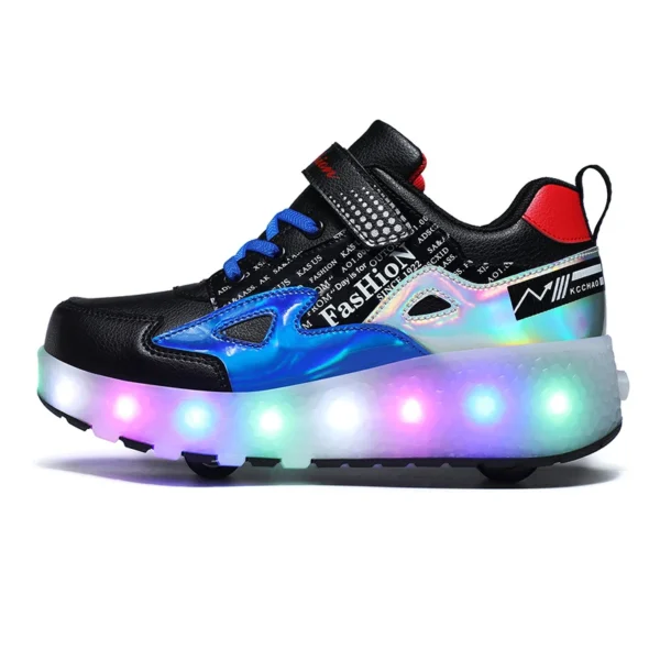 Hf4984c4f693e4c049ab1d06a3d78eab0T.webp Girls' Sport Sneakers With USB Led Light Poplar Comfortable Lace up Deformation Retractable Adjustable Skate Roller Shoes