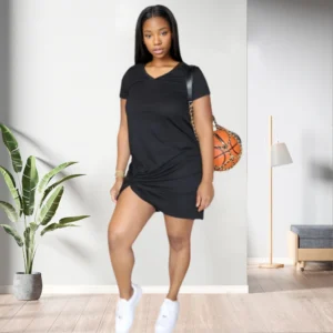 20515-MX86 Casual Irregular Pleated Short Sehe Fashion Girls Plus Size Anti-wrinkle Causal Dresses