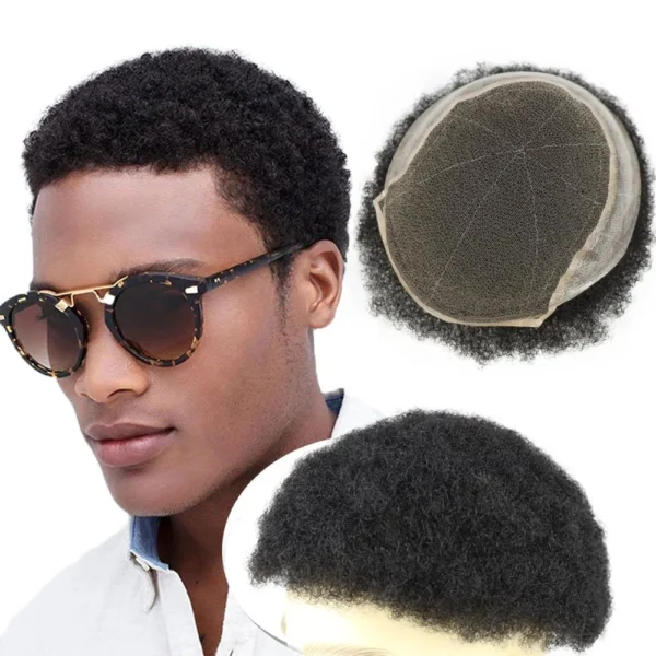 Mono Afro Kinky Curly Swiss Lace Toupee Men Thin Skin Mens Hair Units Natural Human Hair Wig Afro Toupee for Black Men