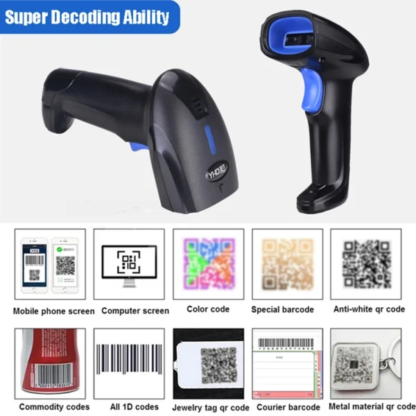 Stock 1D Laser Bar Code Scanner Wired Barcode Scanner With Stand Auto Barcode Reader QR