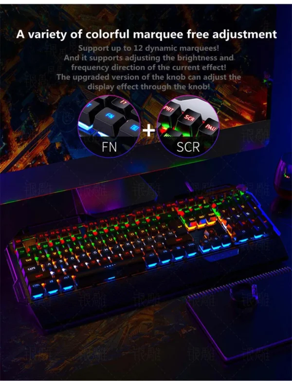 GAZ-KB02 Metal Mechanical Gaming Keyboard with Hand Rest, Mobile Phone Holder Knob Adjustment 104-key Wired Keyboard